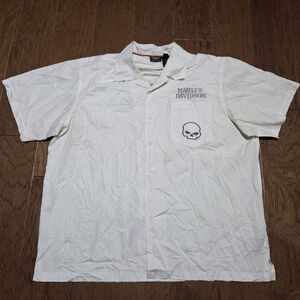 Harley Davidson Shirt Mens XXXL White Embroidered Spell Out Button Up Vented 3XL